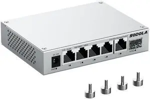 SODOLA 5 Port 2.5Gb Switch Managed, 5X 2.5G Base-T Ports, 1x 10G SFP+,Aluminum Alloy Cooling & Magnetic Mounting - LACP/QoS/VLAN/IGMP Web 2.5G Network Switch for Homelab