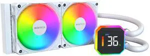 MONTECH HyperFlow Digital 240 CPU Liquid Cooler, 240mm AIO with 3100RPM Pump, 2×120mm E28 ARGB Fans, Real-Time Digital Display, Intel & AMD Support (White)