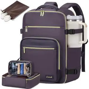 LOVEVOOK Travel Backpack For Women,50L Carry On Backpack Flight Approved,TSA Personal Item Travel Bag Fits 18 Inch Laptop,Business Weekender Overnight Daypack with Toiletry Bag and Cube,Black