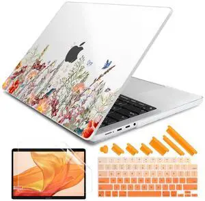 DONGKE Case for M5 MacBook Pro 14 inch 2025 2024-2021 M4 M3 M2 M1, Plastic Hard Shell Cover Compatible with A3434 A3112 A3401 A3185 A2992 A2779 A2442 Retina XDR Display & Touch ID, Floral Illustration