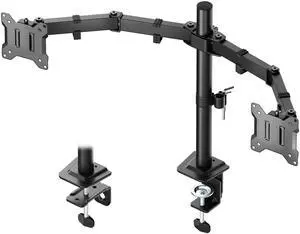 monTEK Stable Dual Monitor Stand for 17"32 Computer Screens, Heavy-Duty Desk Mount with 22 lbs per Arm, Fully Adjustable Brackets and Arms, Clamp/Grommet Base, VESA 100×100mm Max