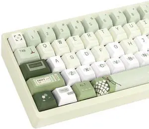 TIMSEKER PBT Keycap Set 145 Keys Cherry Profile Retro Style Minimalist White Green Dye Sublimation Mechanical Keycaps Custom Gaming Accessories Fit for Mechanical Keyboards Alice Keyboard