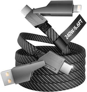 4 in 1 Charging Cable 240W MAX, USB C Cable Fast Charger Cord with E-Mark Chip, USB A/C to C/Lightning Cable, Multi iPhone Charger Cord for iPhone16/15/14/13 Series/Phones/Pads and Laptop