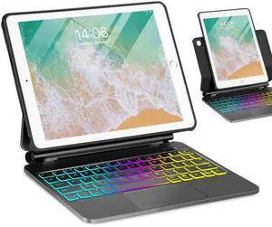 TabletKeyer Magic for iPad 6th 5th Generation 2017 2018 Air 2 9.7inch Case with Keyboard, Trackpad Floating Rainbow Backlit TouchPad Keypad with Cantilever Magnetic Cover for iPad 5 6 Gen Black