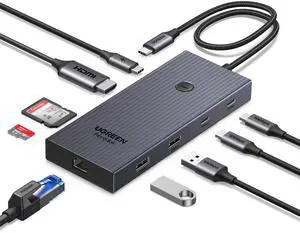 UGREEN Revodok Pro 9 in 1 USB C Hub Gigabit Ethernet Adapter 4K@60Hz HDMI, 100W PD Charging, USB A Data Ports, SD/TF Card Reader Compatible with Mac M1, M2, M3,M4, Steam Deck