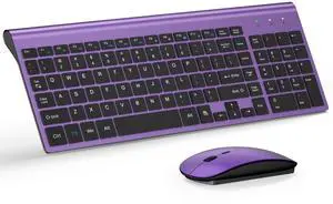 Wireless Keyboard and Mouse Ultra Slim Combo, TopMate 2.4G Silent Compact USB 2400DPI Mouse and Scissor Switch Keyboard Set with Cover, Batteries Included, for PC/Laptop/Windows/Mac - Purple Black
