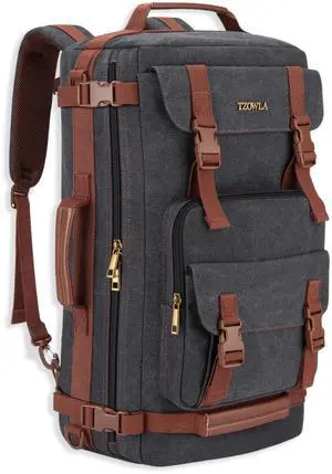 Tzowla Canvas Travel Backpack Carry on Flight Approved,Large Vintage Messenger Bag,3-in-1 Convertible Backpacks Duffel Bag,Personal ltem Laptop Rucksack for Men and Women Fit 17 Inch Laptop(Black)