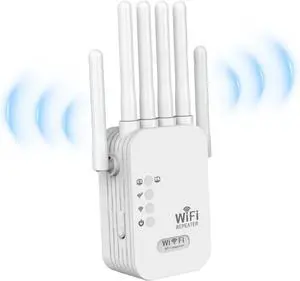 WiFi Extender Signal Booster, 2025 Best WiFi Extender with Ethernet Port, 1200Mbps WiFi Booster Dual Band 5GHz/2.4GHz, Up to 9800 Sq.ft and 60 Devices, Stable Internet Performance, 1-Tap Setup, White