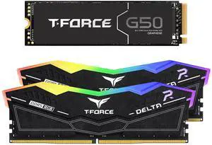 TEAMGROUP T-Force Delta RGB DDR5 32GB Kit (2x16GB) 6000MHz Desktop Memory (Black) FF3D532G6000HC38ADC01 Bundle with G50 2TB NVMe PCIe Gen4 M.2 2280 Gaming SSD (Read 5000) TM8FFE002T0C129