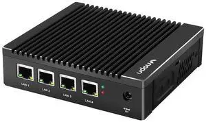 VNOPN Fanless Micro Firewall Appliance N3700 Quad Core, 4 x Intel i225 LAN Ports Dual HD, Mini PC 8GB DDR3 128GB mSATA SSD, Network Router Box, RS232 COM, Support AES NI