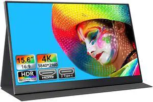 DHPL 4K Portable Monitor - 15.6 Inch 3840×2160 Resolution, 100% sRGB, IPS Screen with Built-in Speakers, USB-C/HDMI Connectivity, External Second Monitor for Laptop/MacBook/Switch/PS5/PS4/Xbox