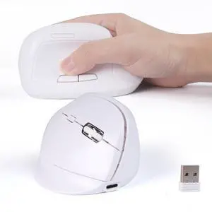 KUYHRF Bluetooth Wireless Vertical Mouse - Ergonomic Design, Rechargeable with Type-C, Silent Operation for Office and Home Use, Ideal for Professionals & Students (White)