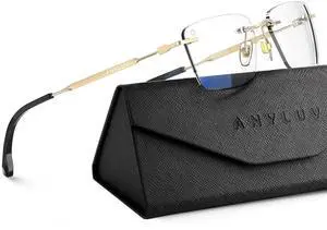 ANYLUV Rimless Blue Light Glasses Men, Rectangle Lightweight Blue Light Blocking Glasses, Stylish Metal Temple Anti Eyestrain