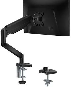 WALI Single Monitor Mount, Gas Spring Monitor Arm for 17-34 inch Screens, Adjustable Computer Monitors Stand up to 26.4lbs, with Clamp and Grommet Base, Mounting Holes 75 and 100mm (GSMP001N), Black