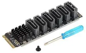 M.2 to SATA 3.0 Adapter, 6 Ports M.2 M EKY PCIE3.0 to SATA Expansion Card Adapter, 6Gbps High Speed, ASM1166 Chip, with Smart Indicator, for Mac OS, Windows, Linux