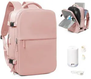 Vacuum Seal Compression Travel Backpack for Women Men Air Backpack Vacpack Travel Vacuum Bags with Pump Laptop Backpack with Shoe Compartment Carry On Suitcase Luggage Flight Approved Pink