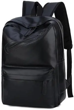 JINGTIANCD Mens Leather 16.1 inch Laptop Bag Travel Casual Computer Backpack College Business Work Shoulder Bags Waterproof (Black)