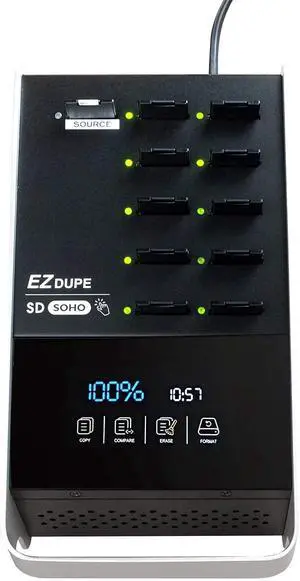 EZ Dupe SOHO Touch 1 to 10 SD Duplicator - Secure Digital Card and MicroSD TF Media Memory Copier (with Adapter) Cloner & Eraser with Touch Screen (DM-FD0-11SD10TP)
