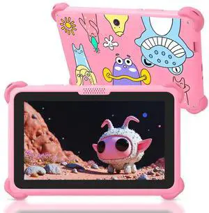 okulaku Kids Tablet, 7 inch Tablets for Kids 3-12, Toddler Tablet with Stand Case, 32GB Child Learning Computer Tablets with WiFi for Boys Girls, IPS Screen, Parental Control, GMS, YouTube (Pink)