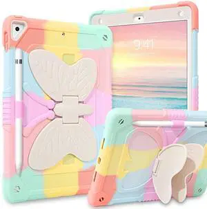 GUAGUA Compatible for iPad Air 2, iPad 6th/5th Gen, iPad Pro 9.7 Case with Kickstand, 2 in 1 Rugged Shockproof Anti-Scratch Tablet Case with Pen Holder, Colorful