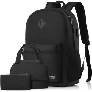 YAMTION School Backpack 3PCS Sets for Teens Lightweight Bookbag with Lunch Bag Pencil Case for Middle School High School College