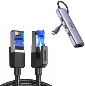 UGREEN [6FT] Cat 8 Ethernet Cable Bundle with UGREEN Gigabit USB C to Ethernet Adapter