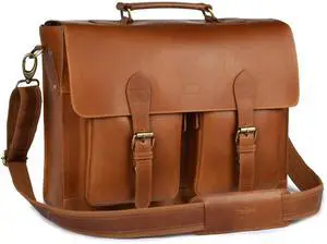 LEATHER VILLAGE Rustic Leather Messenger Bag  Handmade 16 Laptop Satchel Briefcase for Men & Women  Vintage Crossbody Shoulder Bag for Work, Office, Travel with Padded Compartment  Tan