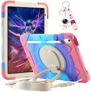 Case for iPad 11-inch (A16) 2025, iPad 10th Generation Case 10.9" 2022,Heavy Sturdy Shockproof Kids Cover, with 360°Rotating Stand/Pen Slot/Shoulder Strap for iPad 11th/10th Gen Girls (Rainbow Pink)