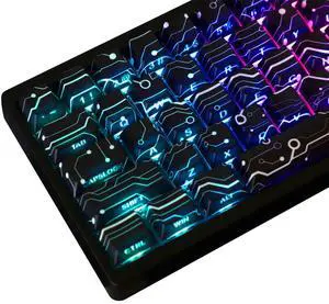 Tsungup Custom PBT Keycaps,135 Keys Shine Through Cool Modern Technology Style Theme Side Printed Keycap Set,Cherry Profile Keyboard Key caps for Cherry MX Switches Mechanical Keyboards(Black)