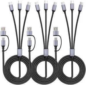 MPATIBY 4 in 2 USB C Splitter Multi Charging Cable with 3 Type-C Port(2Pack 4FT Black)