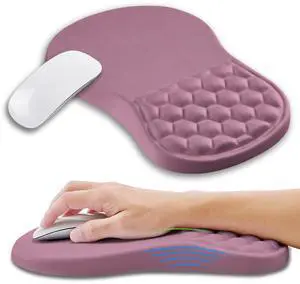 Kuosgm Ergonomic Mouse Pad Wrist Support with Memory Foam Massage Bulge, Carpal Tunnel Pain Relief Mousepad Wrist Rest for Mouse(12x8 inch, Dark Pink)