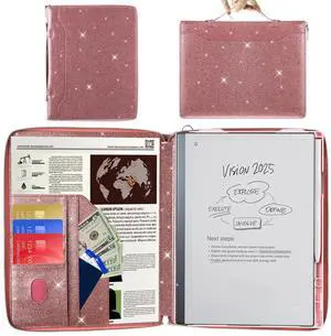 E NET-CASE Glittering PU Leather Case for Remarkable 2 Tablet 10.3 inch (2020 Released), Business Handheld Design Cover for Remarkable 2 Digital Paper with Zipper & Pen Holder (Starry Night Pink)