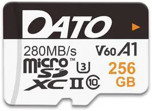 DATO 256GB Lightning microSD Card, UHS-II, A1, C10, U3, V60, Full HD, 4K, Up to 280/180 MB/s microSDXC Memory Card, for Phones, Cameras, Portable Gaming Devices
