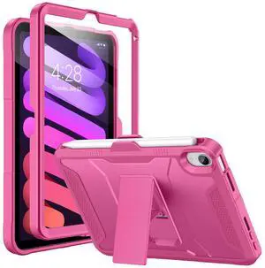 Soke Case for iPad Mini 7 (A17 Pro) 2024/ Mini 6 2021 8.3 Inch,with Built-in Screen Protector and Kickstand, Rugged Full-Body Protective Cover for Apple iPad Mini 7th/6th Generation - Hot Pink