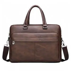 Vintage Leather Laptop Briefcase, 16 Inch Messenger Bag, Crossbody Shoulder Computer Satchel for Men Office Computer Bag (Brown)