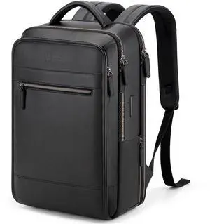 Tzowla Leather Laptop Backpack, Bag for Men and Women,Business Travel Work Rucksack Fits 15.6 Inch Laptop,Bookbag with USB and Type-C Charging Port-Black