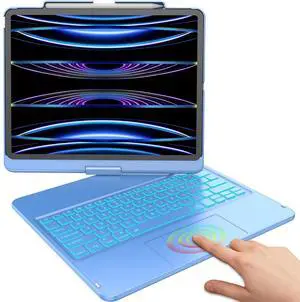 Keyboard Case for iPad Air 13 inch (M3/M2, 2025/2024), Backlit Keyboard for iPad Pro 12.9 inch (4th Gen 2020/ 3th Gen 2018) - Touch Trackpad - 360° Protective Case with Pencil Holder (Ocean Blue)