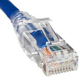 ICC CAT6 Slim Ethernet Patch Cord with Clear Boot Strain Relief, RJ45, Stranded, 550 MHz, UTP, Pure Bare Copper Wire, 28 AWG, LAN Network Patch Cable, Blue, 5 FT, 25-Pack