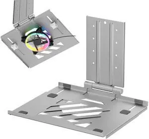 AVLT Adjustable Laptop Tray with Support for 120mm Fan Compatible with VESA 75x75 Monitor Arm - Fits Up to 17 Inch Laptop - Gray (Fan Not Included)