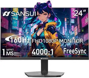 SANSUI 24 Inch Gaming Monitor 160Hz FHD 1080P Computer Monitor, FreeSync 1ms 4000:1 Contrast, HDMI DP Ports VESA Support Eye Care Monitor for Gaming Office (HDMI Cable Included ES-G24F4M)