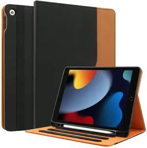 for iPad 9th/8th/7th Generation Case 2021/2020/2019 for iPad 10.2 Inch Case with Pencil Holder and Pocket, Auto Sleep/Wake, Multiple Viewing Angles(Black/Brown)
