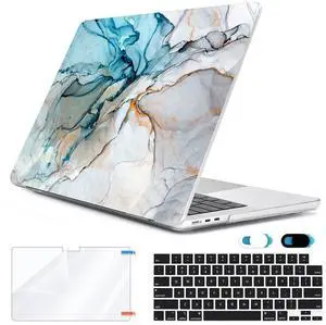 HOHAIYOO Compatible with M4 2025 MacBook Air 13.6 inch Case A3240 with Touch ID 2022 2023 2024 M3 A3113 M2 A2681, Plastic Hard Shell Case & Keyboard Cover & Screen Protector & Webcam Cover, Marble