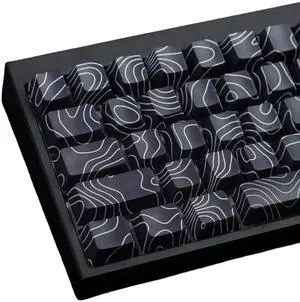 Cmokifuly PBT Custom Keycaps,Lines Theme Topographic Cherry Profile Keycap,131 Keys Dye-sub Side-Printed Keycaps for Mechanical Keyboard (Black)