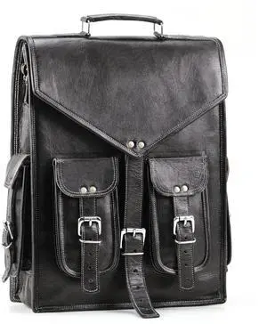 Handmade World Black Vintage Leather Backpack Laptop Messenger Bag Rucksack Sling for Men and Women (12" x 16")