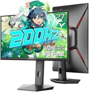 SANSUI 27 inch WQHD 200Hz 180Hz Gaming Monitor 2560×1440P-AMD FreeSync 1ms DCI-P3 95% Fast IPS Computer Monitor,Height Adjustable Vertical/Horizontal Rotating, 2×DisplayPort/HDMI HDRLow Motion Blur