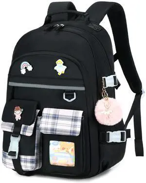 KIDNUO Backpack for Girls, 15.6 Inch Laptop School Bag Kids Kindergarten Elementary College Backpacks Large Bookbags for Teen Girl Women Students Casual Travel Daypacks (Black)
