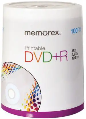 Memorex DVD plus R 16x 4.7GB 100 Pack Spindle Printable