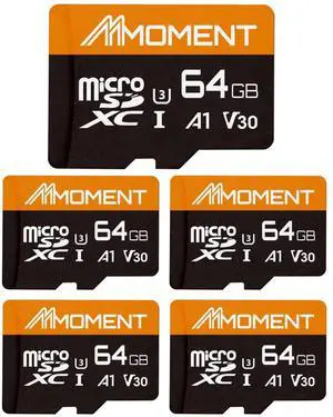 MMOMENT 64GB (5 Pack) Micro SDXC Card, A1, UHS-I, U3, V30, Class10 Compatible, Read Speed Up to 95 MB/s,Write Speed Up to 45 MB/s, SD Adapter Included MMOMENT 64GB (5 Pack) Micro SDXC Card, A1, UHS-I, U3, V30, Class10 Compatible, Read Speed Up to 95 MB/s,Write Speed Up to 45 MB/s, SD Adapter Included