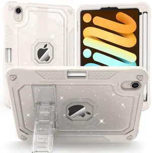ZoneFoker Case for iPad mini A17 Pro, for iPad mini 7th/6th Generation Case 8.3 inch 2024/2021 with Pencil Holder/Stand, Slim Cover for i Pad Mini 7/6 (Clear Glitter/Starlight)