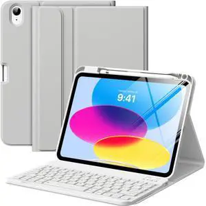 MoKo for iPad (A16) 11th Generation Case with Keyboard 11 inch 2025, iPad 10th Generation 10.9 inch Case with Pencil Holder, Multi-Angle Detachable Bluetooth Keyboard, Silver